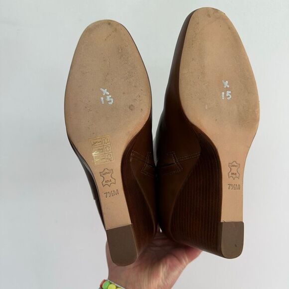 Tory Burch Women’s Sofia Cognac Leather Wedge Zip Almond Toe Ankle Bootie - Picture 12 of 13